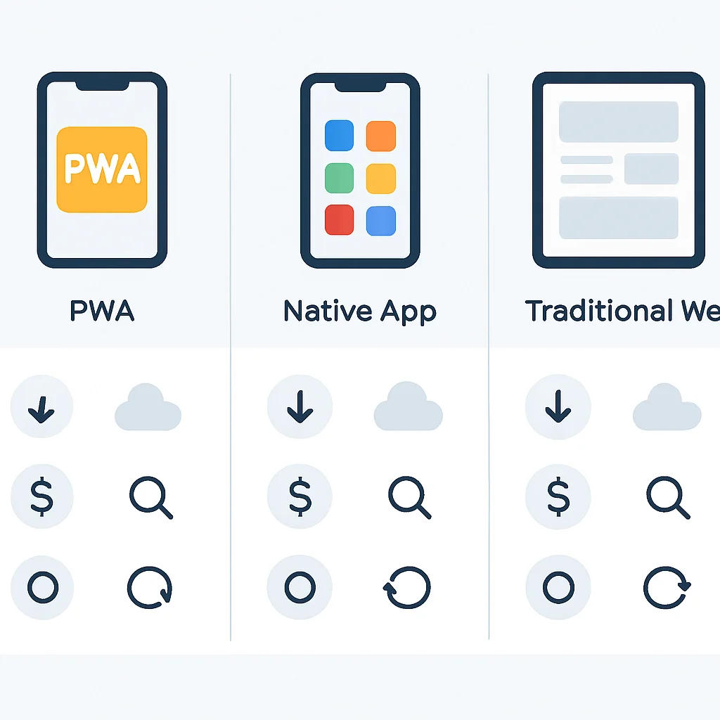 PWA vs Native App vs Traditional Web App comparison chart