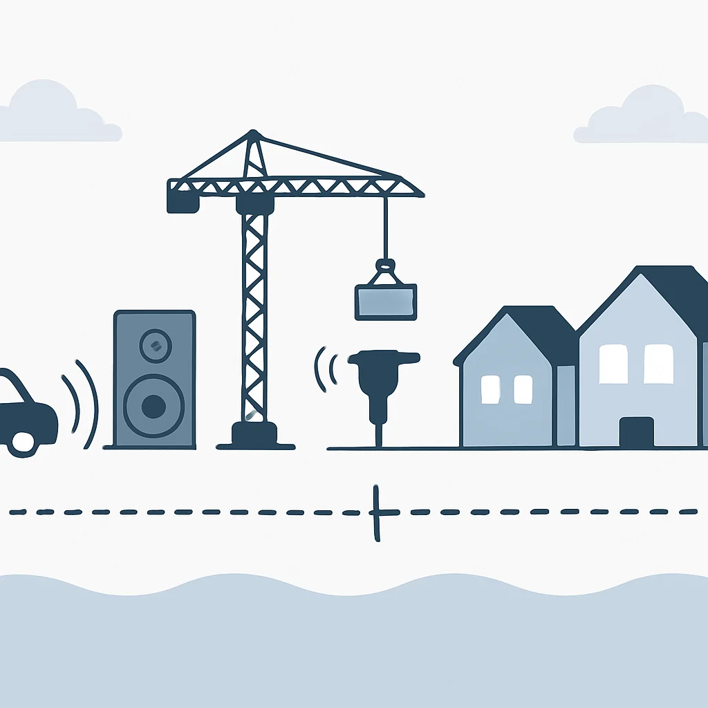 Noise pollution diagram with legal limits and sources