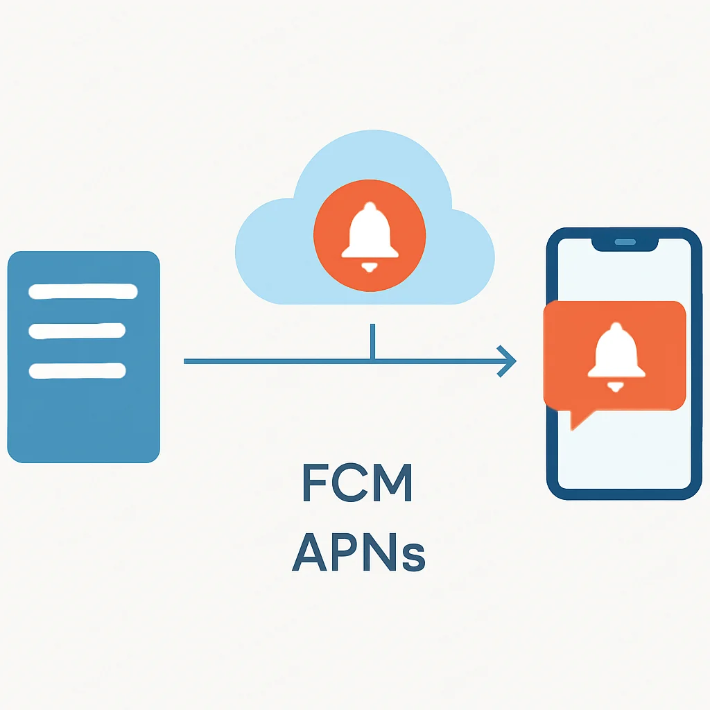 Push notification architecture diagram with App Server, FCM/APNs, and Client App