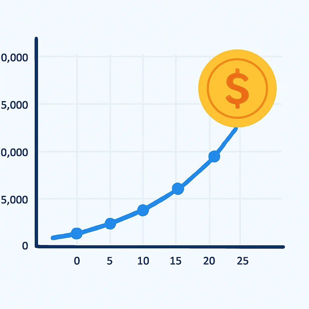 Compound interest growth chart for long-term investment