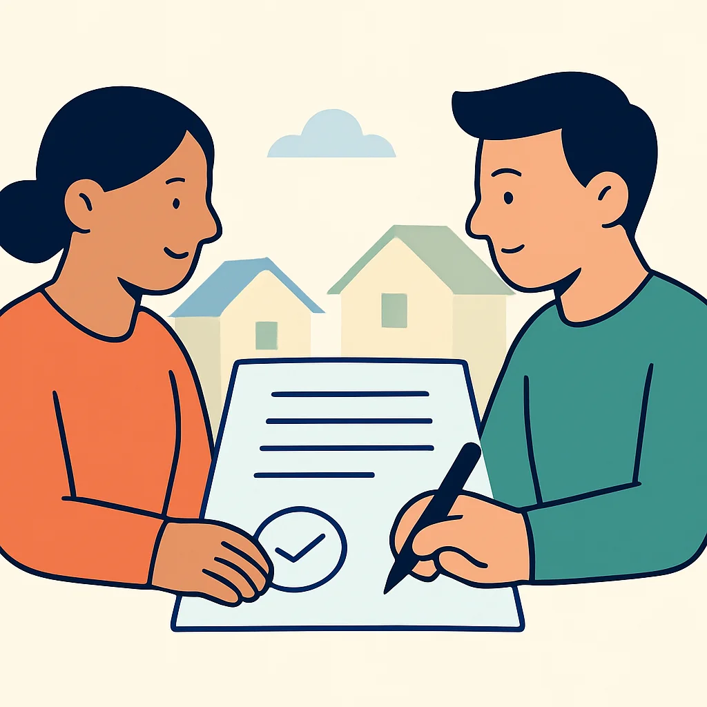 Neighbors signing an agreement for conflict resolution