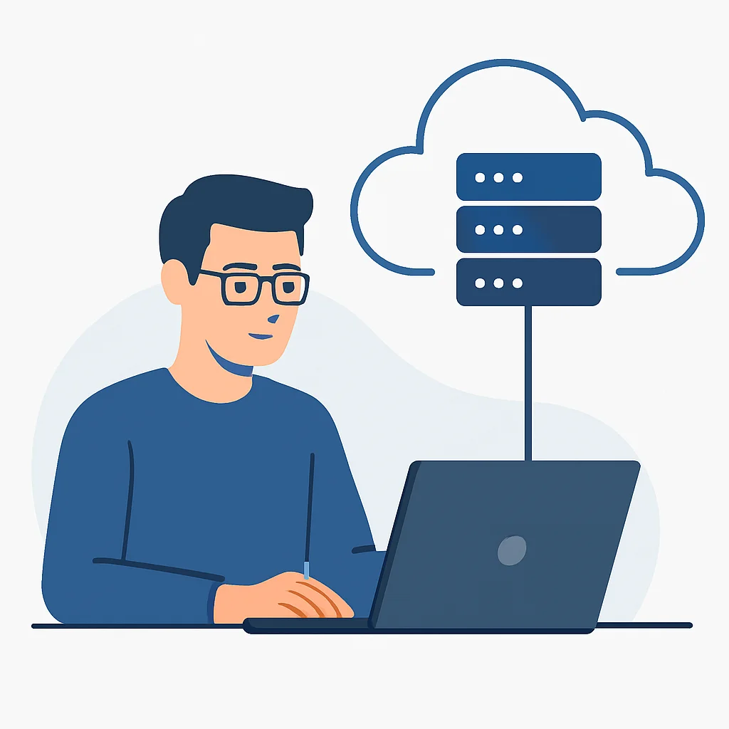 Remote developer working with cloud resources