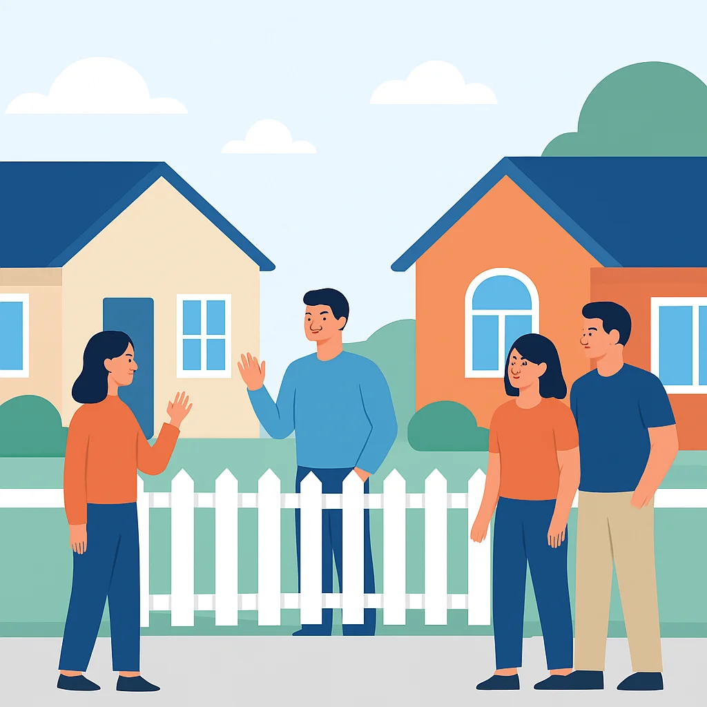 Peaceful neighborhood illustration with clear property boundaries