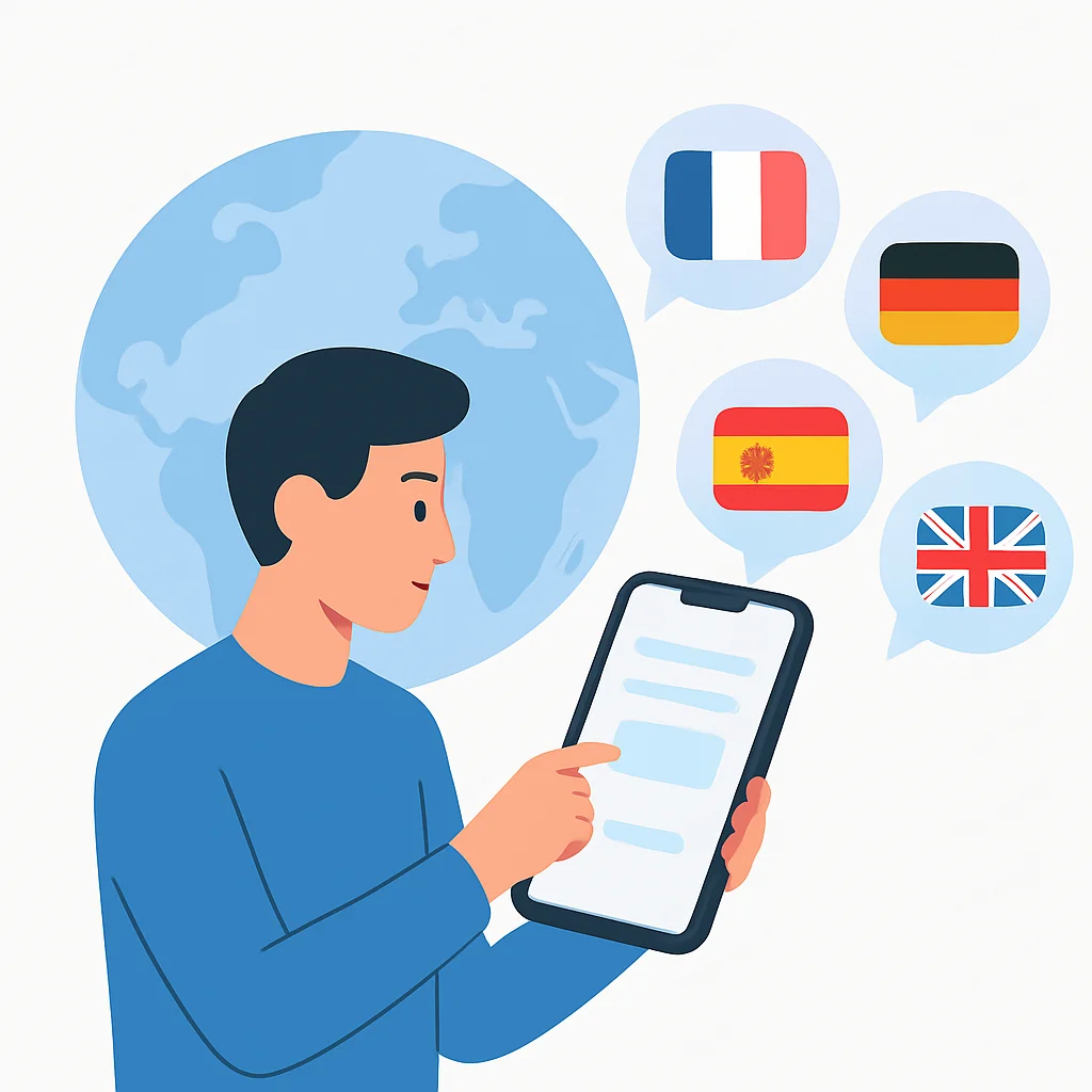 Person using a language learning app on a smartphone