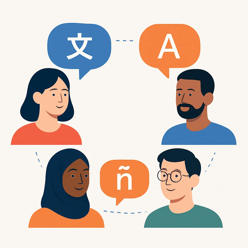 Diverse people communicating via language exchange app