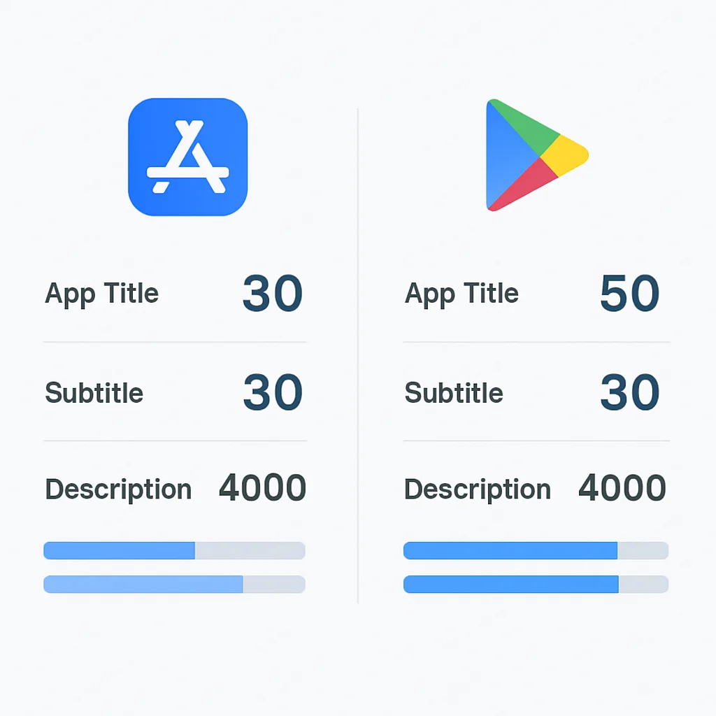 ASO text field comparison iOS vs Android