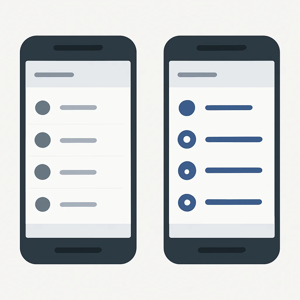 Android UI comparison showing accessible touch targets