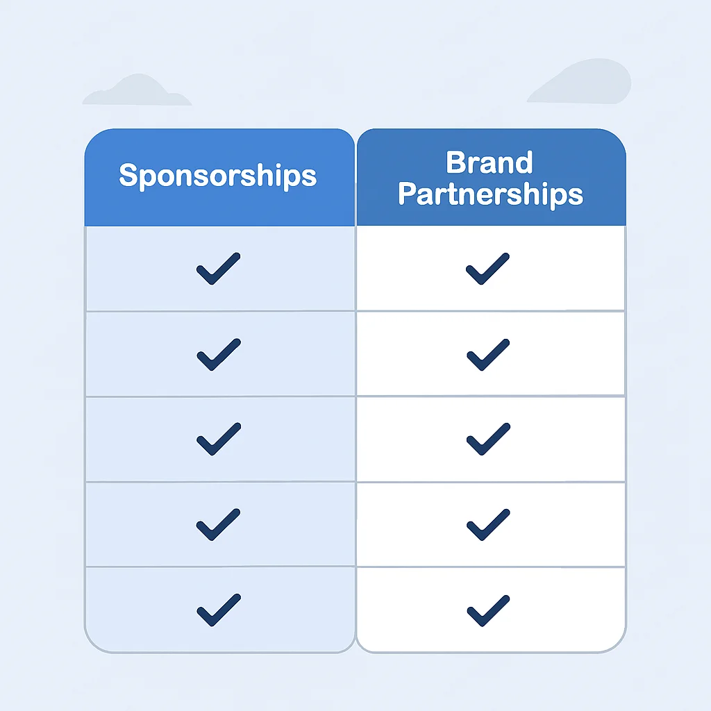 Vergleichstabelle Sponsorships vs. Brand Partnerships für Tech-Creator