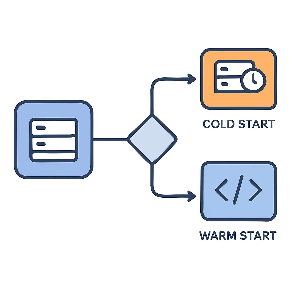 Ablaufdiagramm Serverless-Funktionsausführung mit Cold und Warm Start