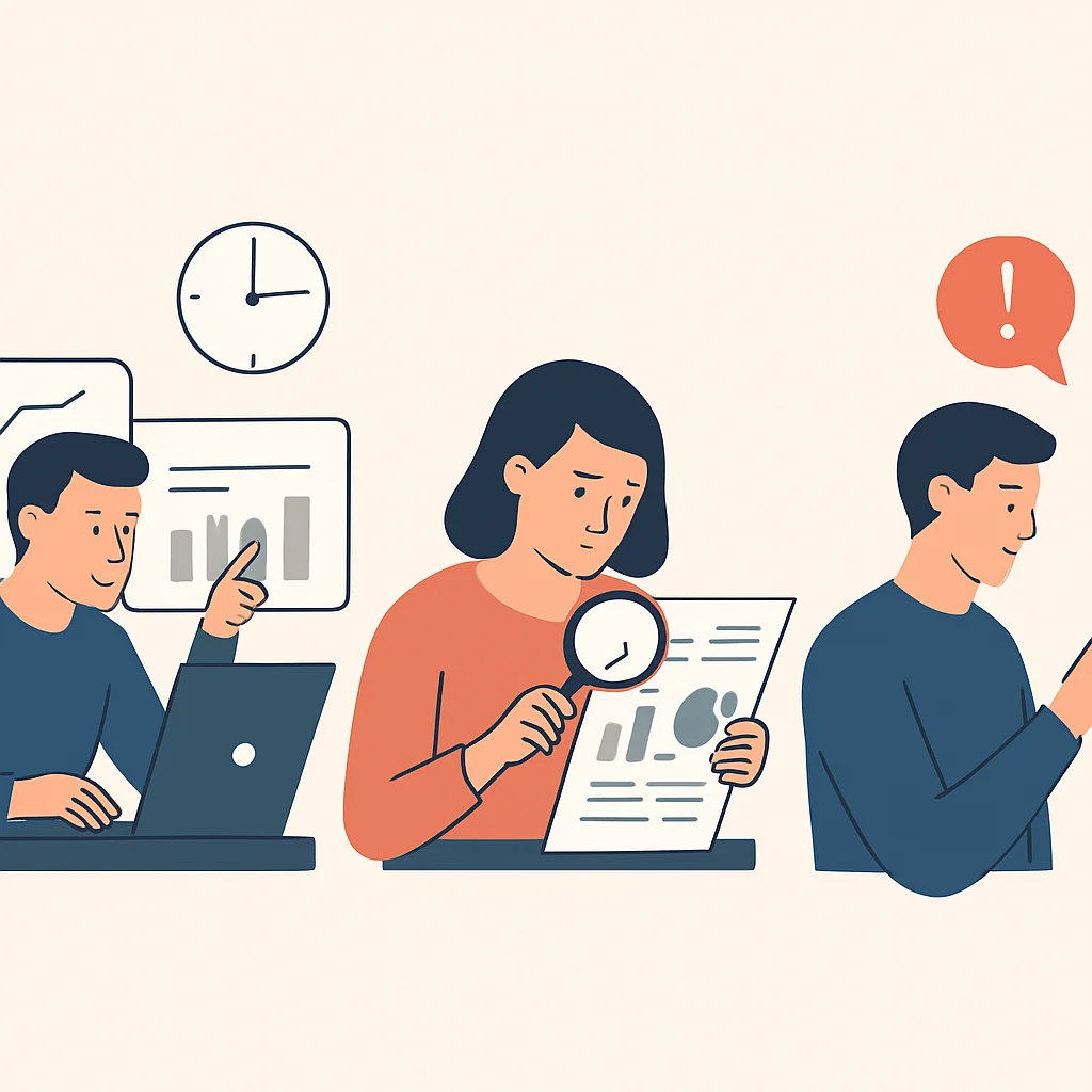 Illustration der Zeitmanagement-Fallstricke: Multitasking, Perfektionismus, Ablenkungen